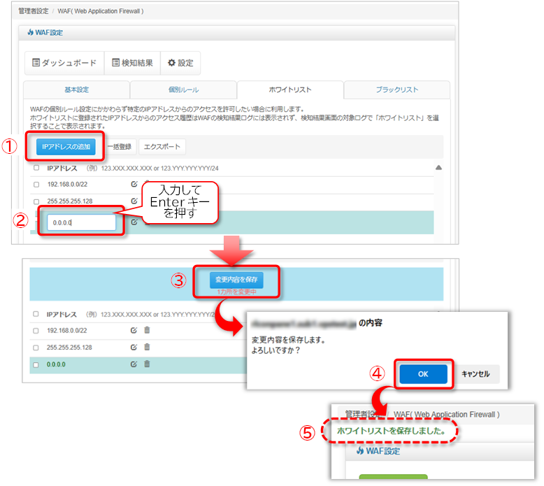 ホワイトリスト:IPアドレス追加手順の図