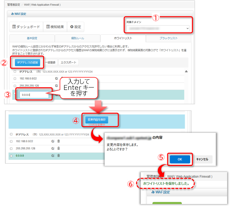 ホワイトリスト：IPアドレス追加手順の図
